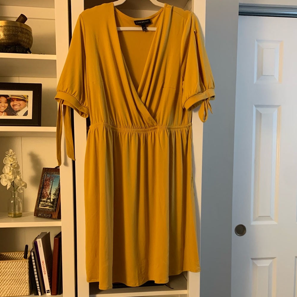 Land Bryant Mustard Yellow Faux Wrap Dress - 14/16